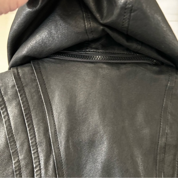 Soia & Kyo Hooded Black Leather Zip Motorcycle Jacket Women's Size X Small - Picture 11 of 15